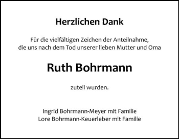 Traueranzeige von Ruth Bohrmann von Mannheimer Morgen