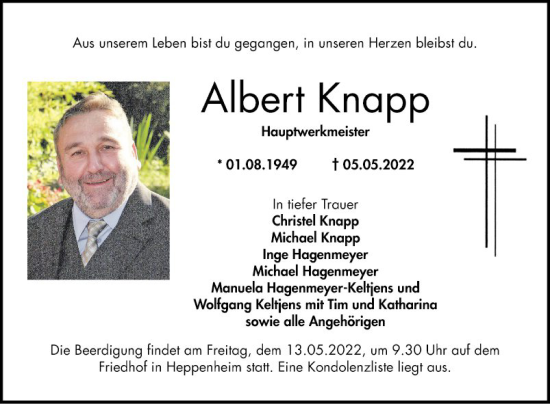 Traueranzeige von Albert Knapp von Bergsträßer Anzeiger