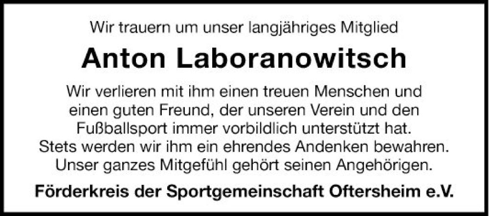  Traueranzeige für Anton Laboranowitsch vom 10.05.2022 aus Schwetzinger Zeitung