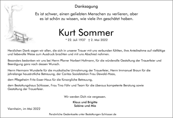 Traueranzeige von Kurt Sommer von Mannheimer Morgen