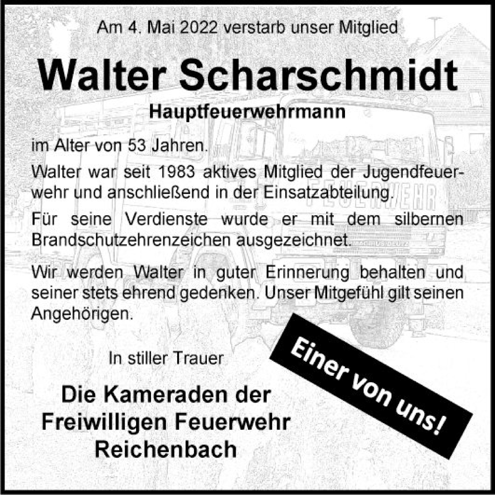  Traueranzeige für Walter Scharschmidt vom 21.05.2022 aus Bergsträßer Anzeiger