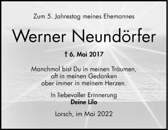 Traueranzeige von Werner Neundörfer von Bergsträßer Anzeiger