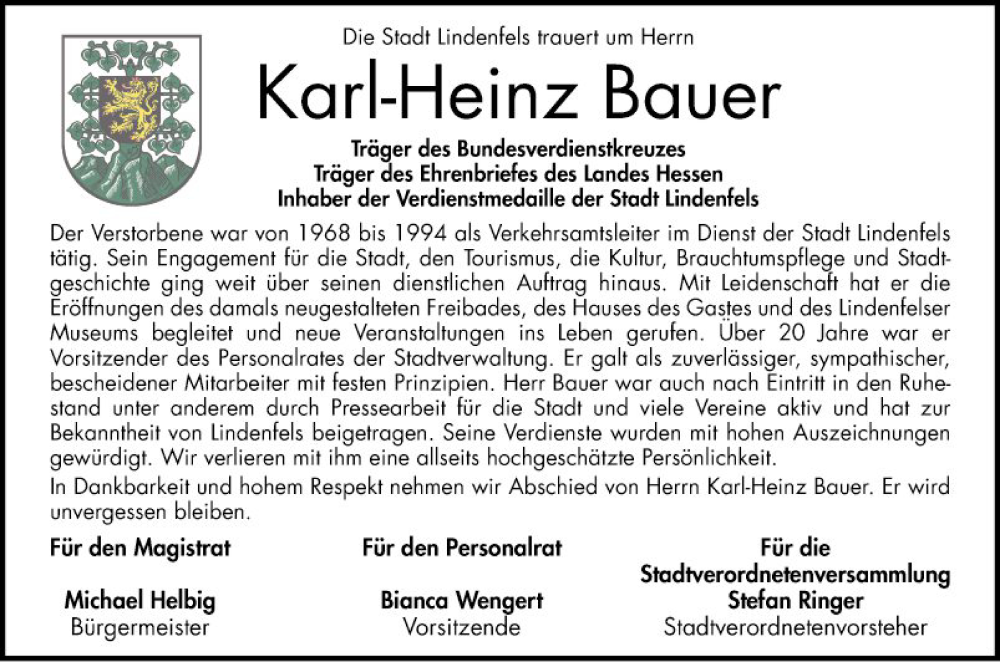  Traueranzeige für Karl-Heinz Bauer vom 18.06.2022 aus Bergsträßer Anzeiger