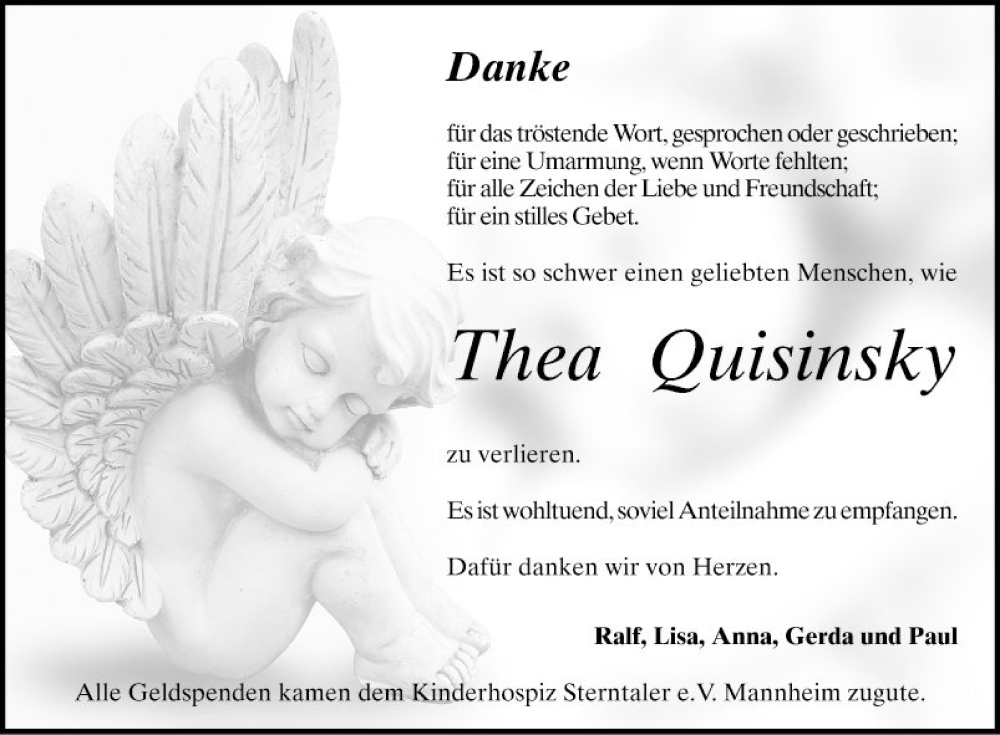  Traueranzeige für Thea Quisinsky vom 18.06.2022 aus Mannheimer Morgen