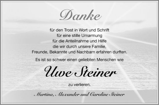 Traueranzeige von Uwe Steiner von Schwetzinger Zeitung