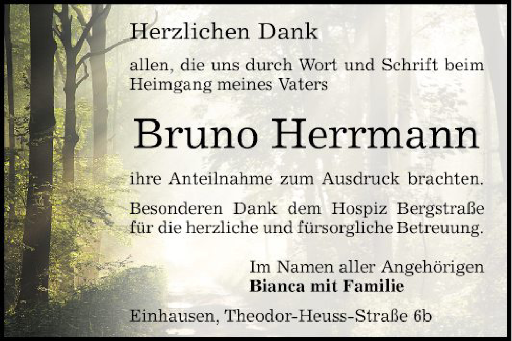  Traueranzeige für Bruno Herrmann vom 23.07.2022 aus Bergsträßer Anzeiger