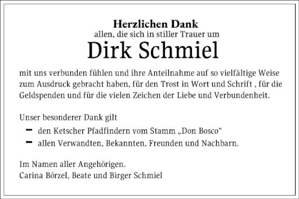 Traueranzeige für Dirk Schmiel vom 23.07.2022 aus Schwetzinger Zeitung