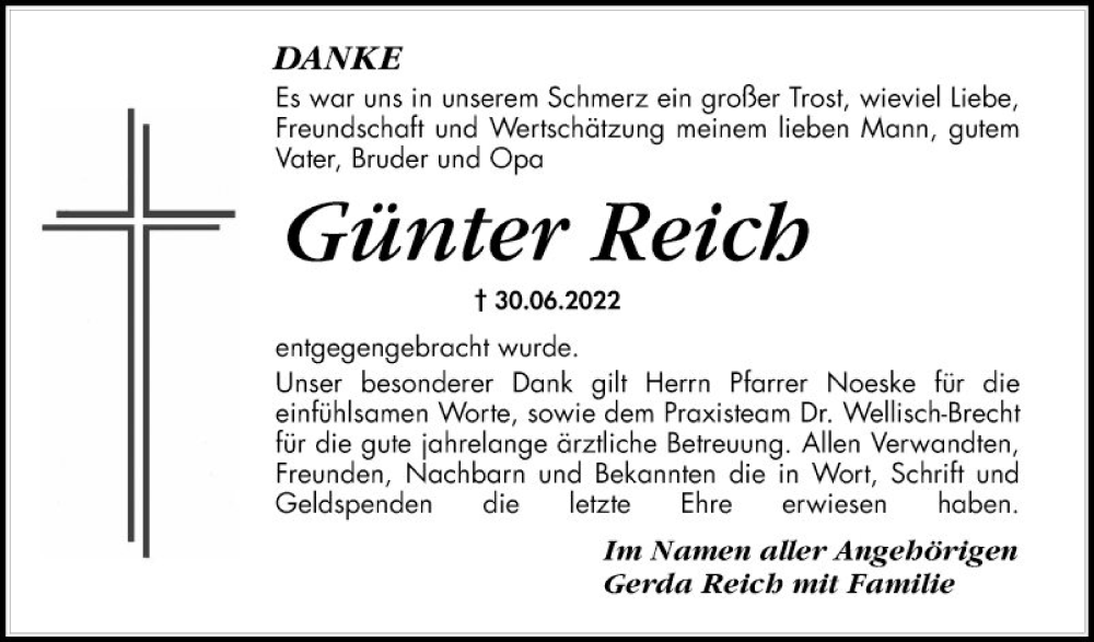  Traueranzeige für Günter Reich vom 16.07.2022 aus Schwetzinger Zeitung