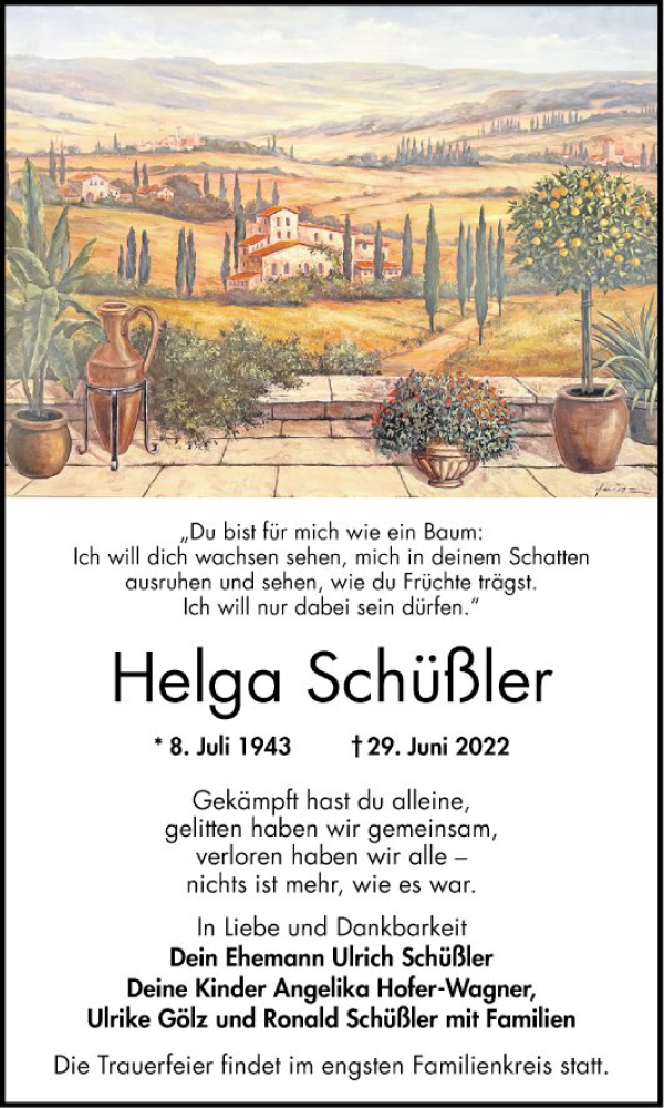  Traueranzeige für Helga Schüßler vom 02.07.2022 aus Bergsträßer Anzeiger