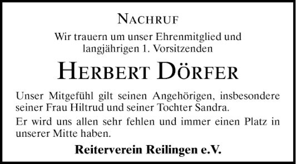  Traueranzeige für Herbert Dörfer vom 30.07.2022 aus Schwetzinger Zeitung