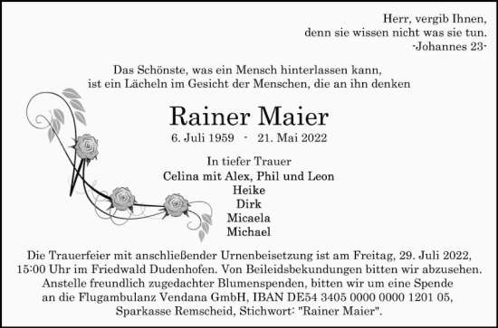 Traueranzeige von Rainer Maier von Mannheimer Morgen