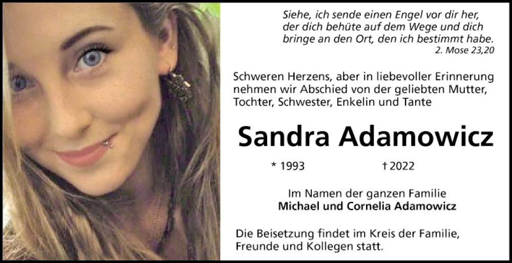  Traueranzeige für Sandra Adamowicz vom 23.07.2022 aus Bergsträßer Anzeiger