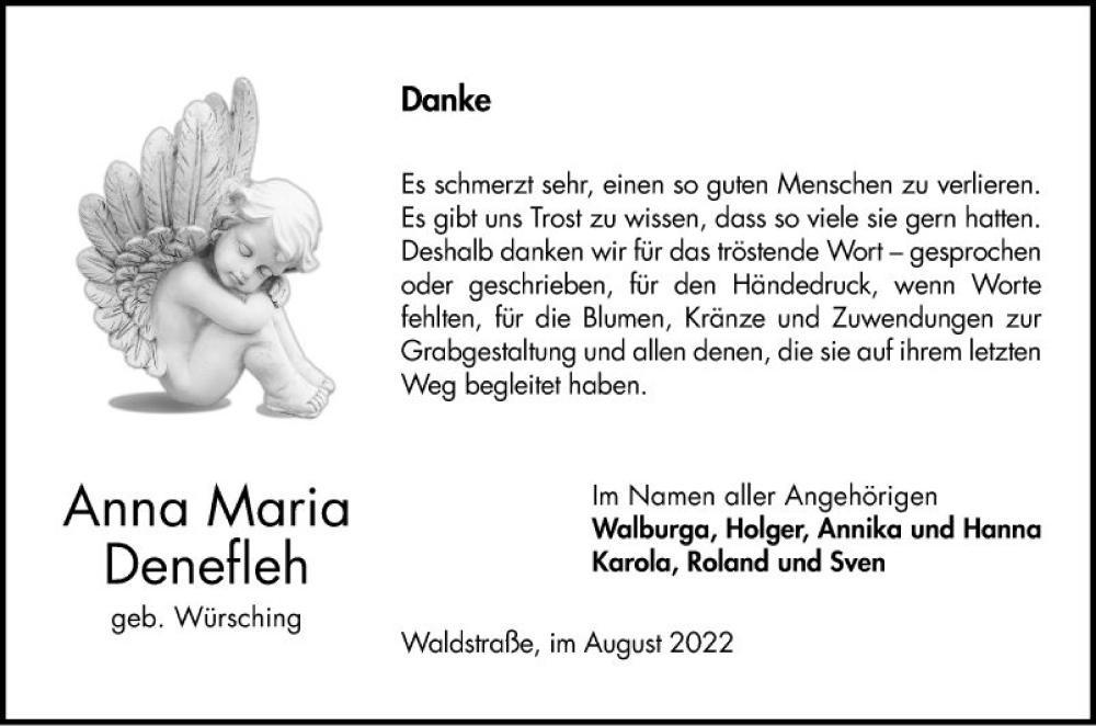  Traueranzeige für Anna Maria Denefleh vom 31.08.2022 aus Bergsträßer Anzeiger