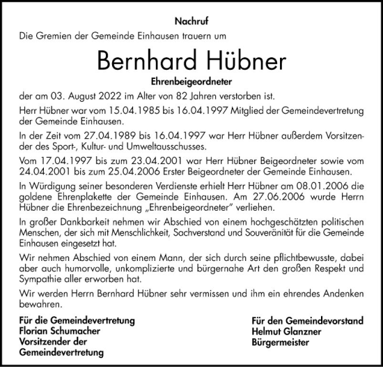 Traueranzeige von Bernhard Hübner von Bergsträßer Anzeiger