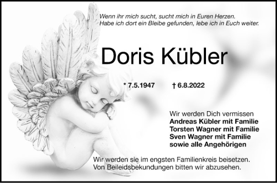 Traueranzeige von Doris Küblert von Schwetzinger Zeitung