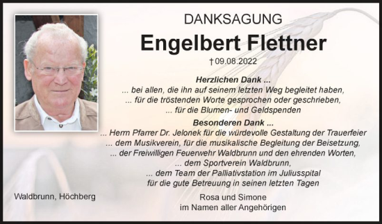 Traueranzeige von Engelbert Flettner von Fränkische Nachrichten