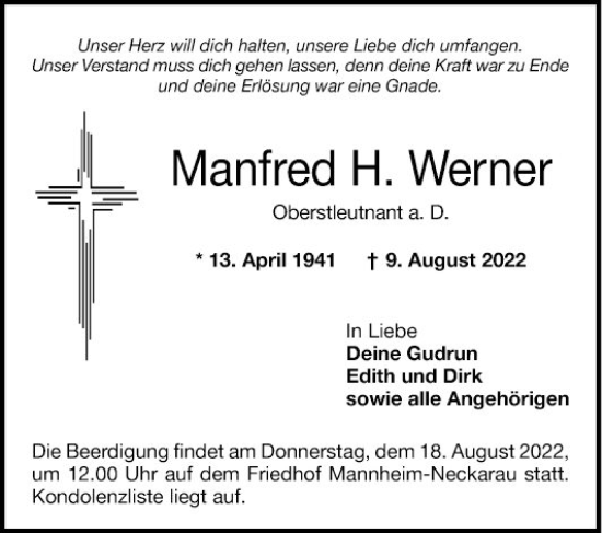 Traueranzeige von Manfred H. Werner von Mannheimer Morgen