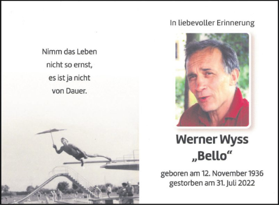 Traueranzeige von Werner Wyss von Schwetzinger Zeitung