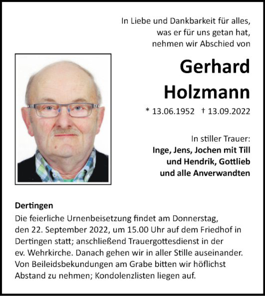  Traueranzeige für Gerhard Holzmann vom 17.09.2022 aus Fränkische Nachrichten