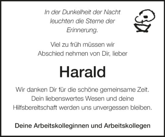 Traueranzeige von Harald  von Fränkische Nachrichten