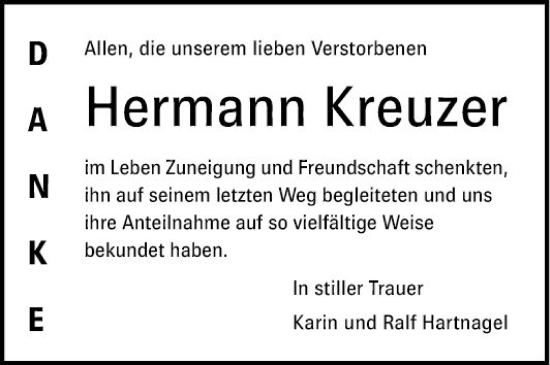 Traueranzeige von Hermann Kreuzer von Bergsträßer Anzeiger