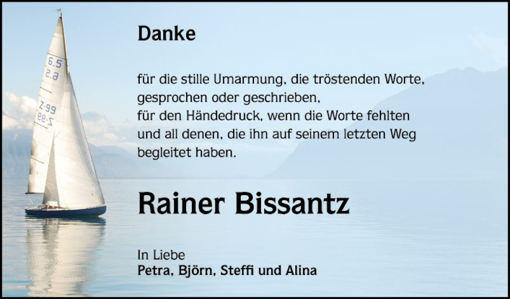  Traueranzeige für Rainer Bissantz vom 03.09.2022 aus Mannheimer Morgen