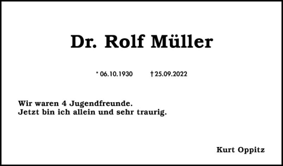 Traueranzeige von Rolf Müller von Mannheimer Morgen