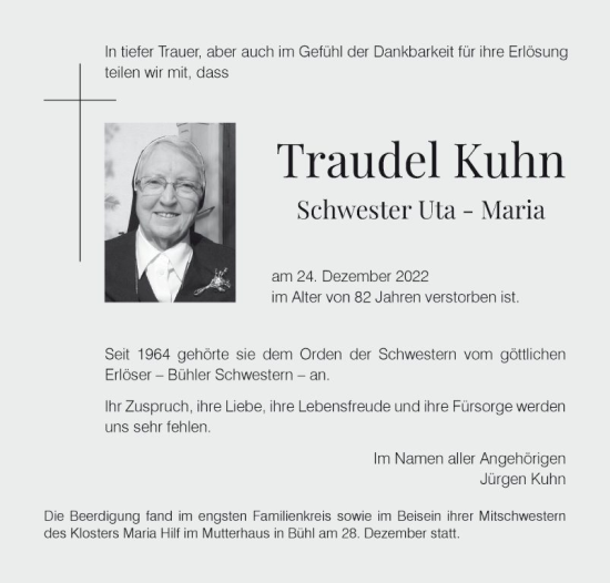 Traueranzeige von Traudel Kuhn von Bergsträßer Anzeiger