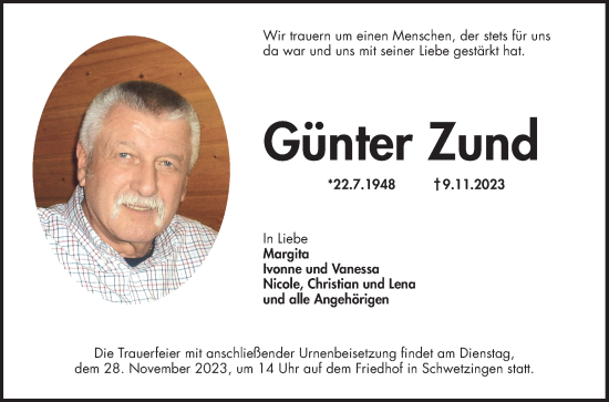 Traueranzeige von Günter Zund von Schwetzinger Zeitung