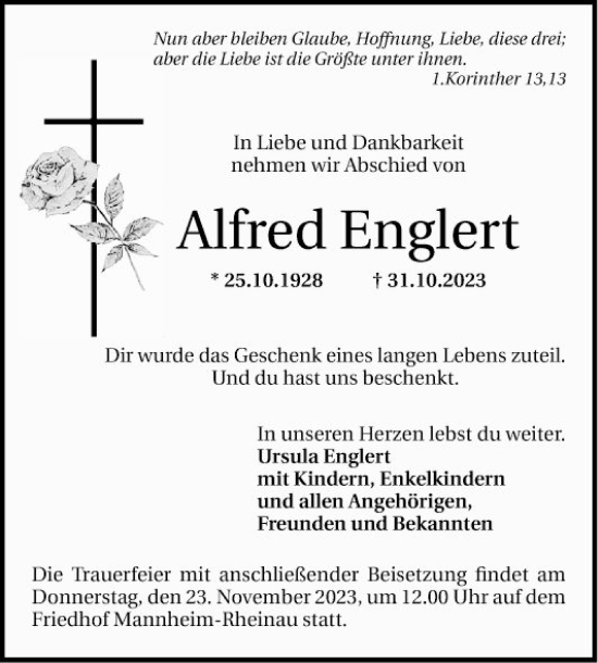 Traueranzeige von Alfred Englert von Mannheimer Morgen