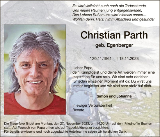 Traueranzeige von Christian Parth von Fränkische Nachrichten
