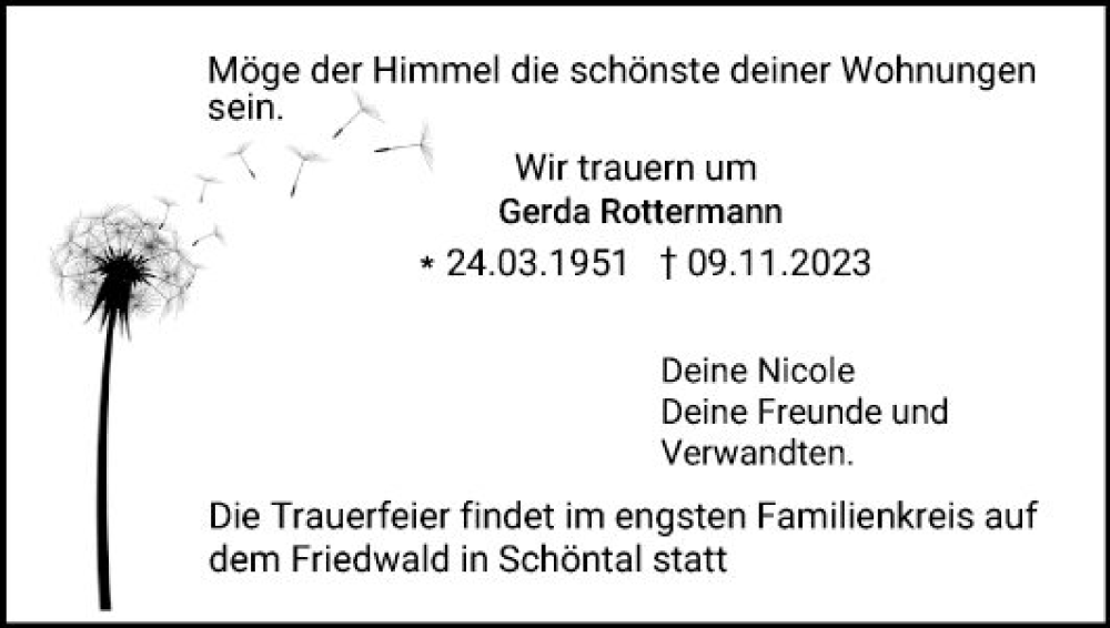  Traueranzeige für Gerda Rottermann vom 22.11.2023 aus Fränkische Nachrichten