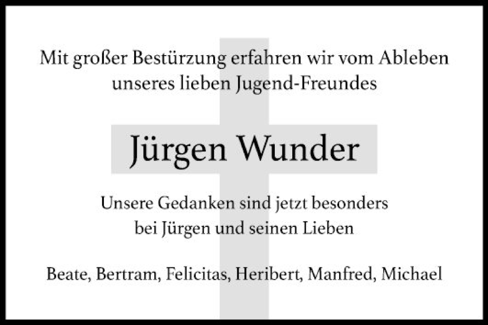  Traueranzeige für Jürgen Wunder vom 11.11.2023 aus Mannheimer Morgen