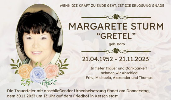 Traueranzeige von Margarete Sturm von Schwetzinger Zeitung