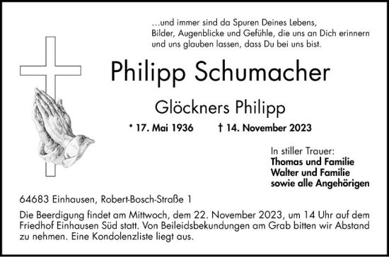 Traueranzeige von Philipp Schumacher von Bergsträßer Anzeiger