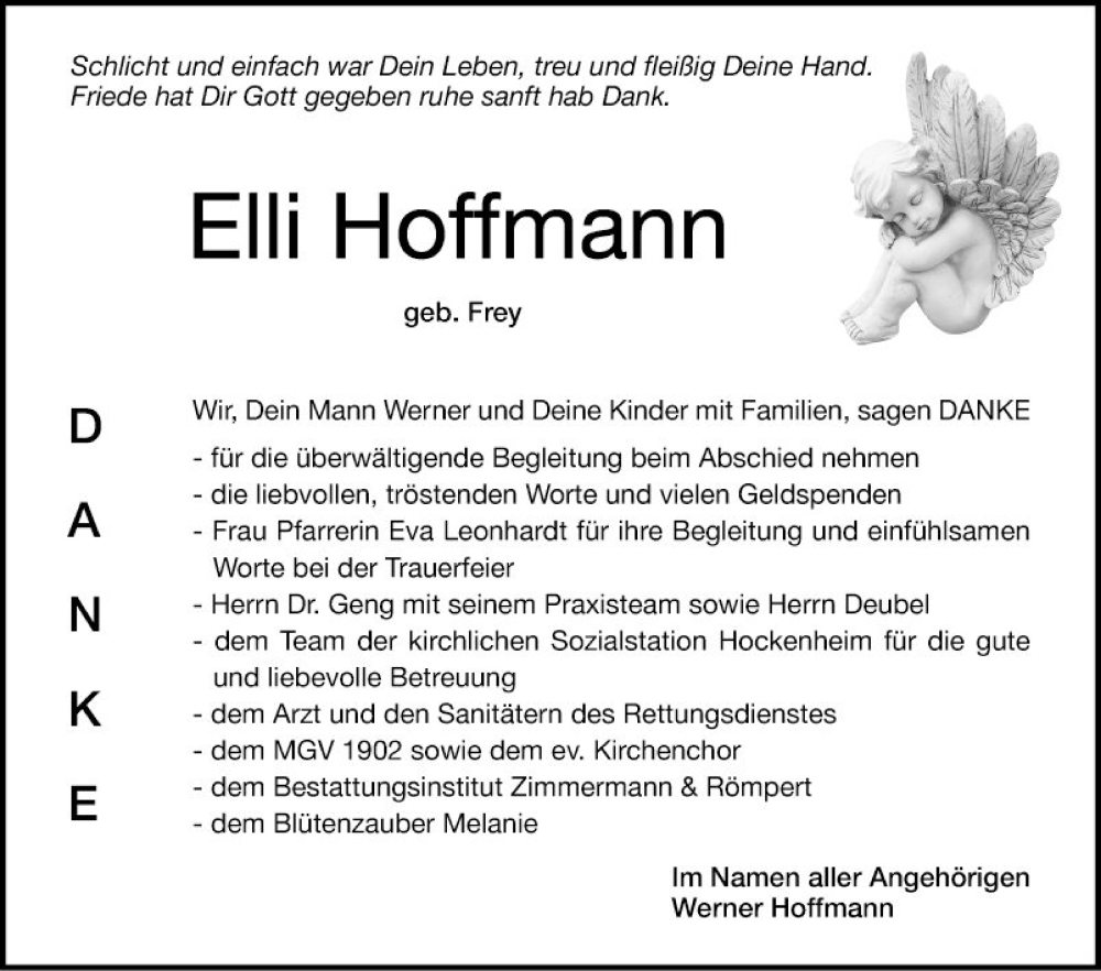  Traueranzeige für Elli Hoffmann vom 16.12.2023 aus Schwetzinger Zeitung