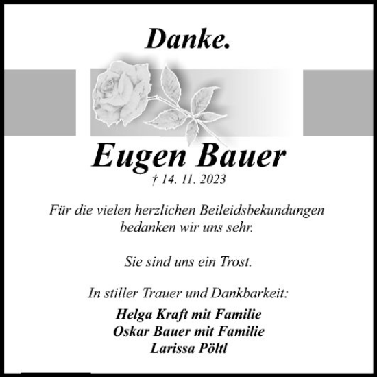 Traueranzeige von Eugen Bauer von Mannheimer Morgen