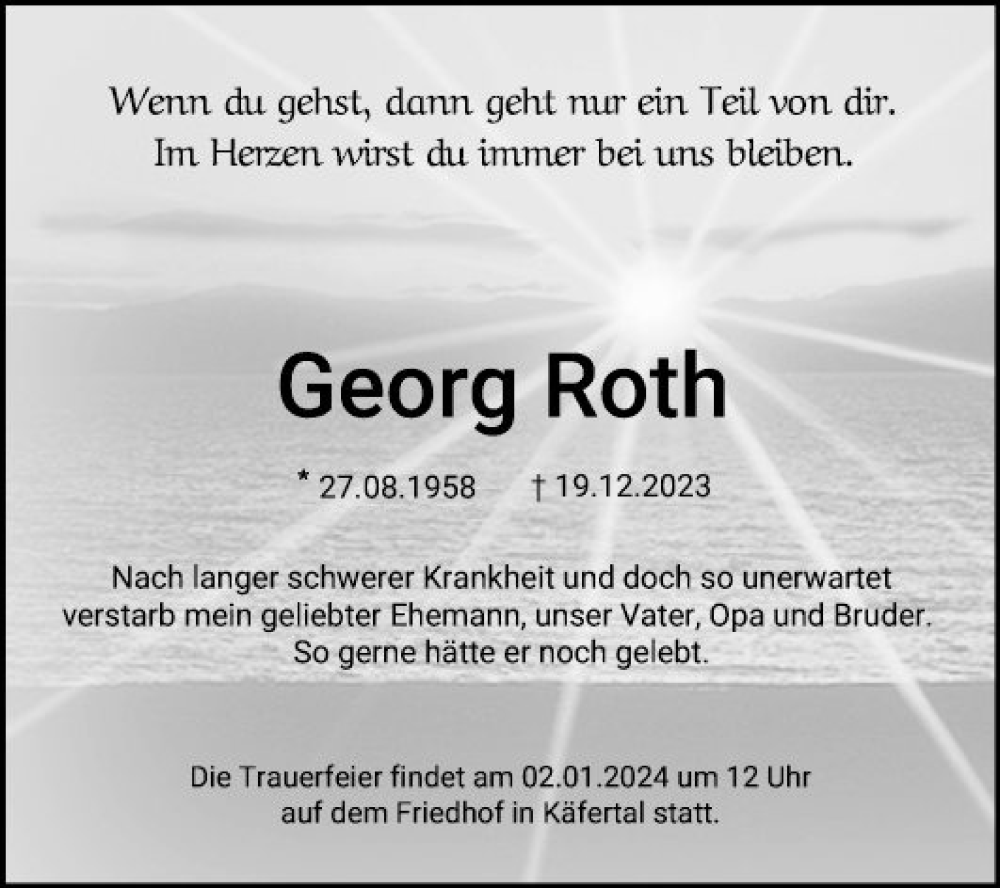  Traueranzeige für Georg Roth vom 30.12.2023 aus Mannheimer Morgen