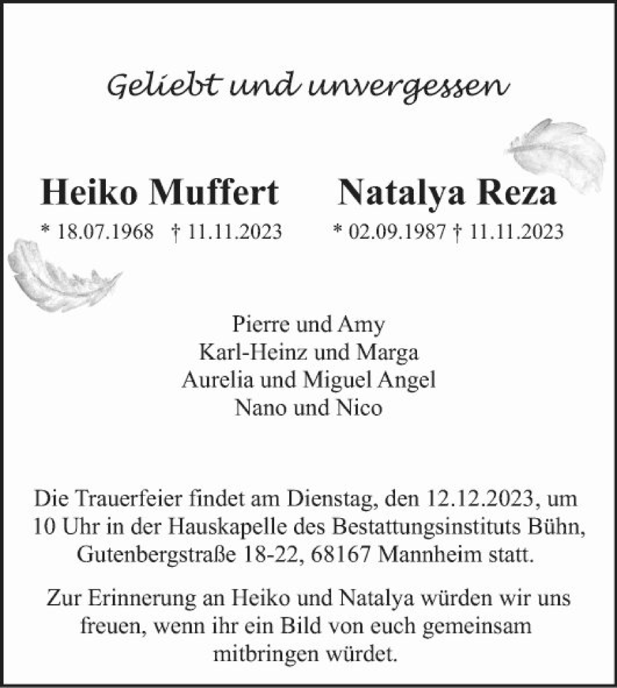 Traueranzeige für Heiko Muffert vom 02.12.2023 aus Mannheimer Morgen