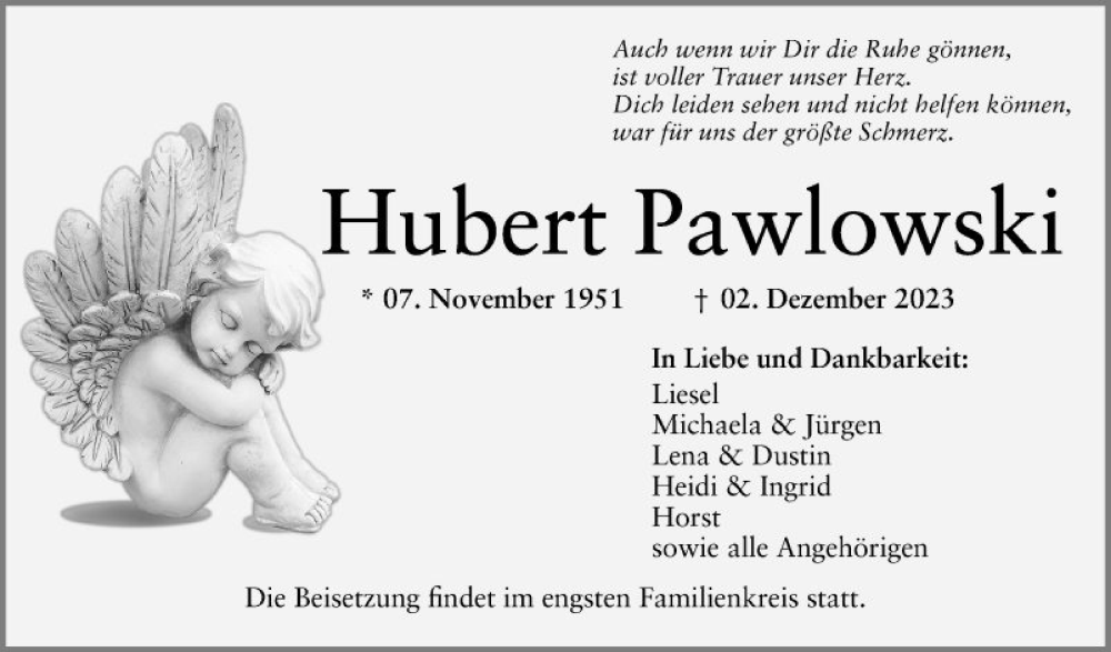  Traueranzeige für Hubert Pawlowski vom 06.12.2023 aus Mannheimer Morgen