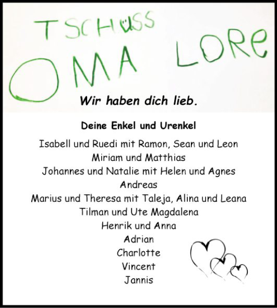 Traueranzeige von Lore Kempf von Fränkische Nachrichten