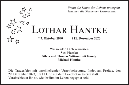 Traueranzeige von Lothar Hantke von Schwetzinger Zeitung