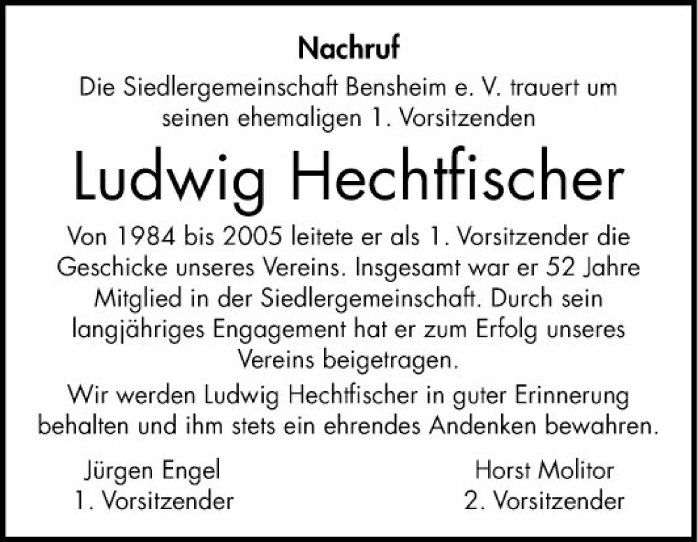  Traueranzeige für Ludwig Hechtfischer vom 30.12.2023 aus Bergsträßer Anzeiger