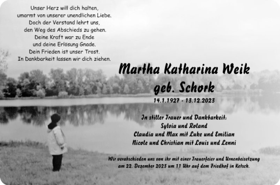 Traueranzeige von Martha Katharina Weik von Schwetzinger Zeitung