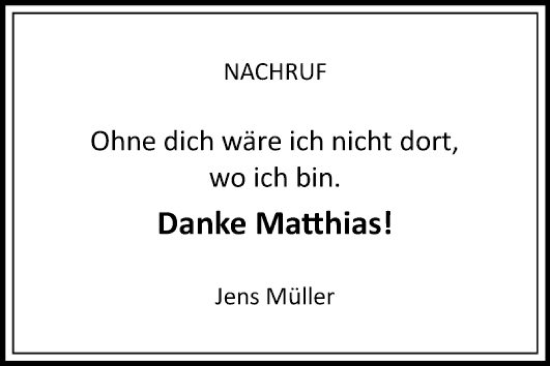 Traueranzeige von Matthias  von Fränkische Nachrichten