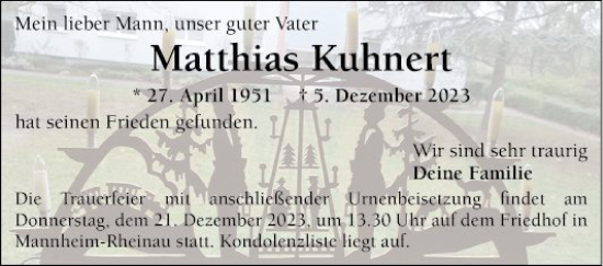 Traueranzeige von Matthias Kuhnert von Mannheimer Morgen