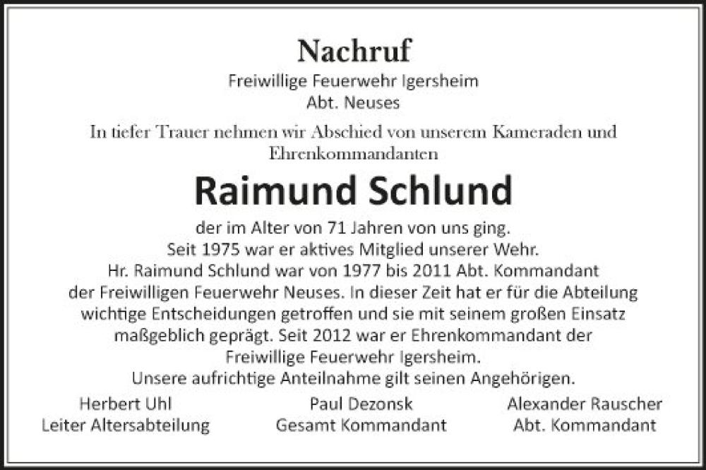  Traueranzeige für Raimund Schlund vom 04.12.2023 aus Fränkische Nachrichten