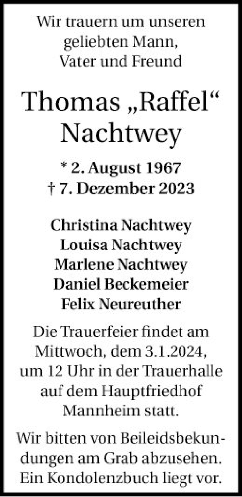  Traueranzeige für Thomas Nachtwey vom 30.12.2023 aus Mannheimer Morgen