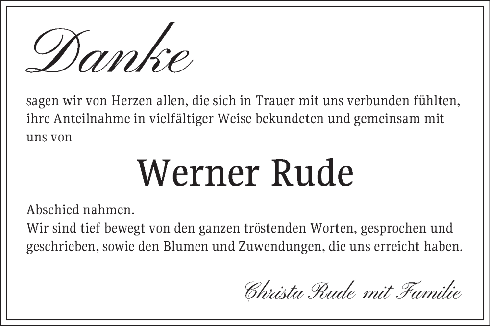  Traueranzeige für Werner Rude vom 23.12.2023 aus Mannheimer Morgen