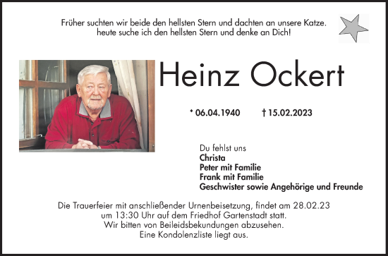 Traueranzeige von Heinz Ockert 